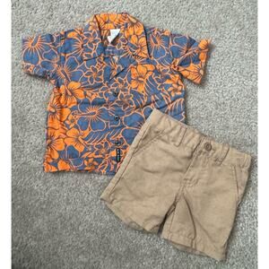Old Navy Floral Shirt Short Sleeve Boys 6-12 Months +Cat & Jack Shorts 12 Mo
